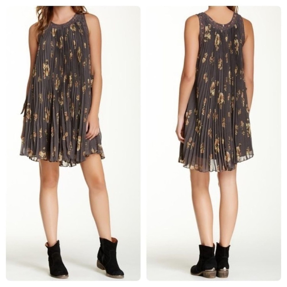 Free People Sleeveless Pleated Tent Dress Mocha Combo Size Small